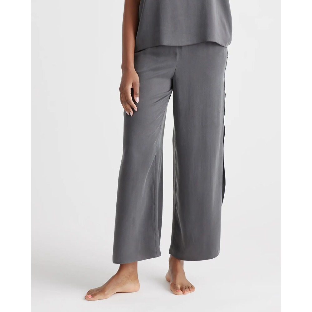 Quince Washable Silk Pajama Pants Charcoal Grey Wide Leg Side Slit Size M